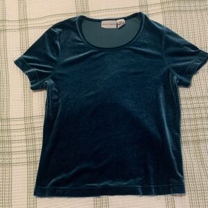Jaclyn Smith Teal Velvet Short Sleeve Top